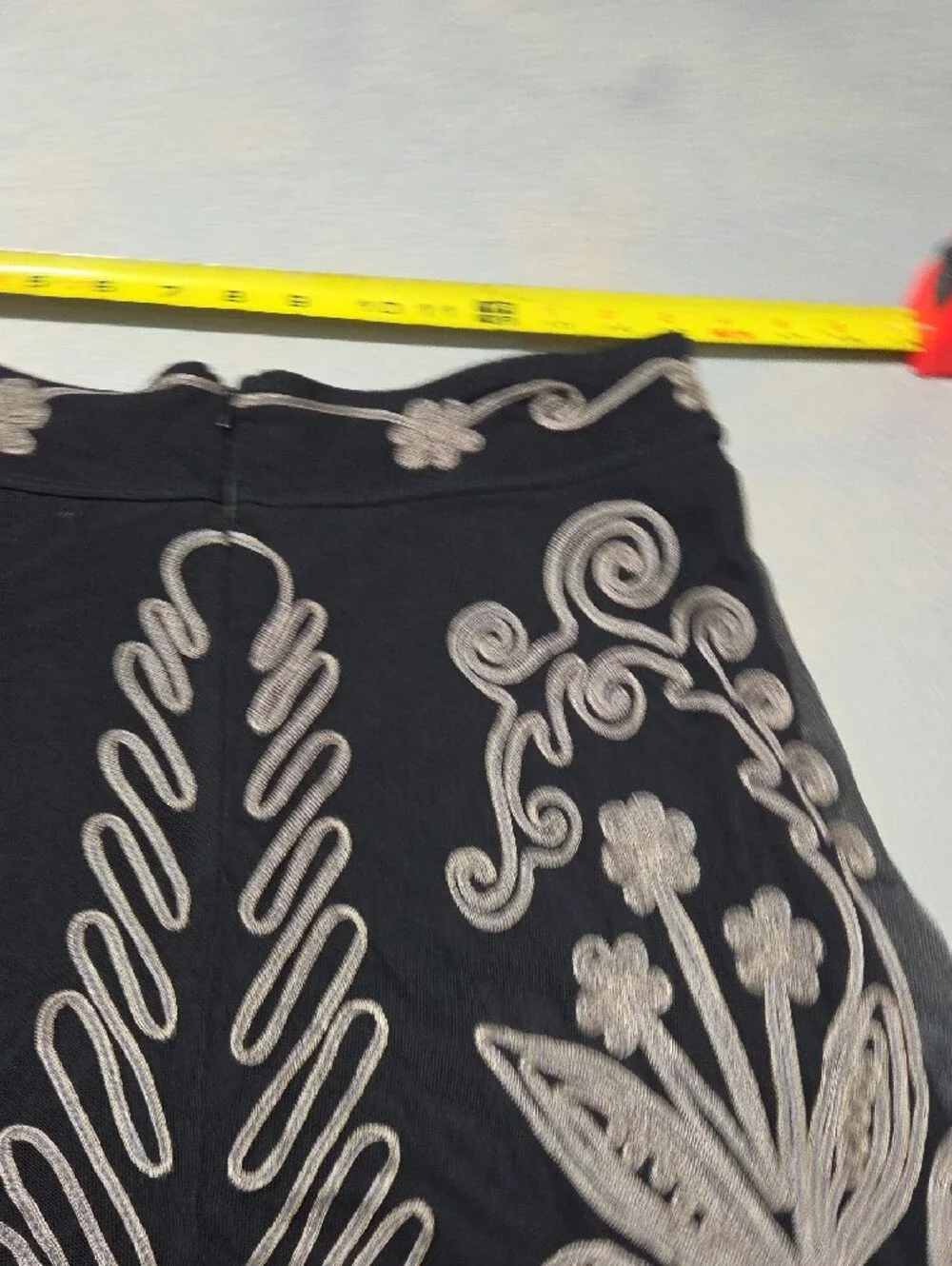 Black A-Line Skirt with Silver Embroidered Motif